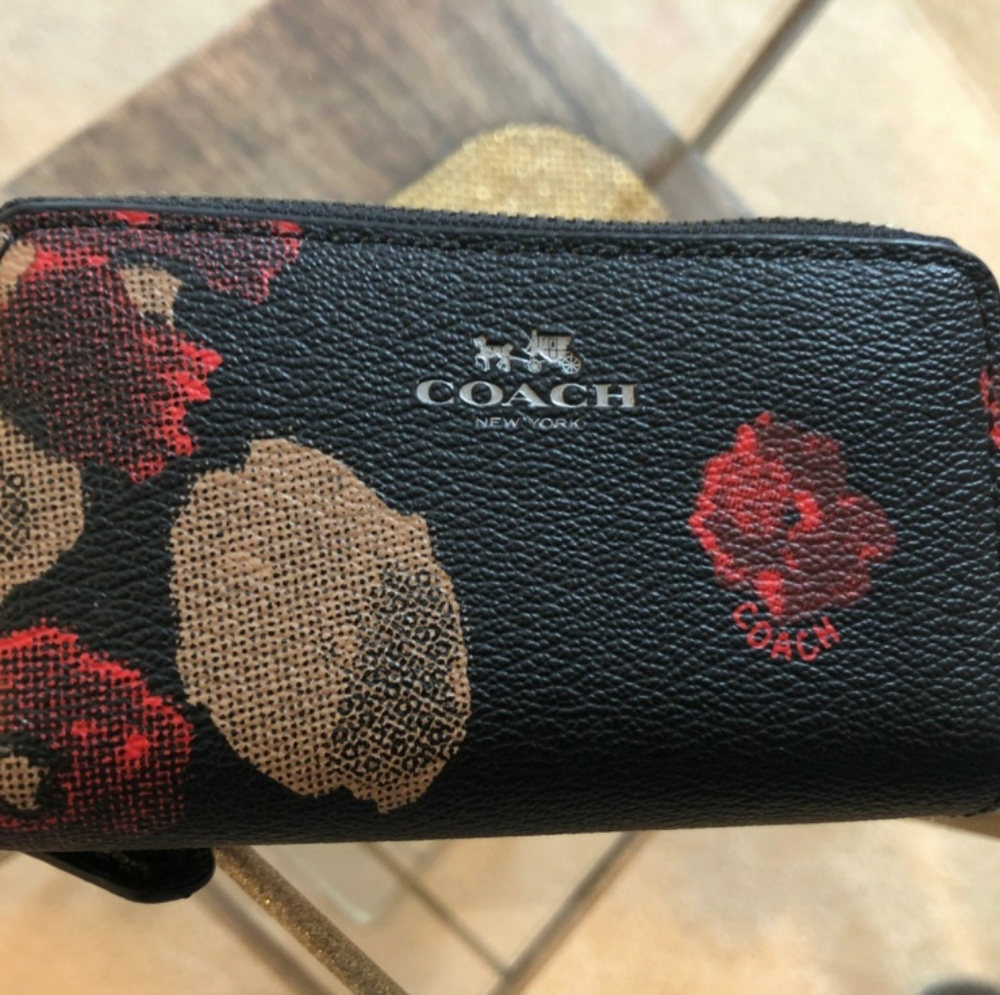 Coach wallet black, red and brown floral